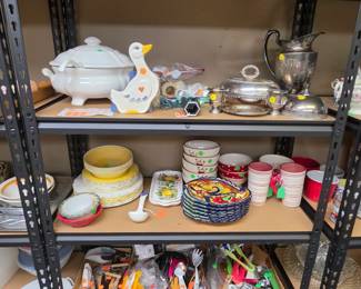 Silver Plate Dishes, Large White Soup Serving Bowl, Goose Paper Towel Holder, Plates and Bowls