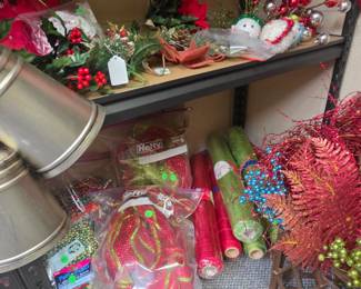 Christmas Decor and Crafting Items - lots of mesh, bead garland, pom poms