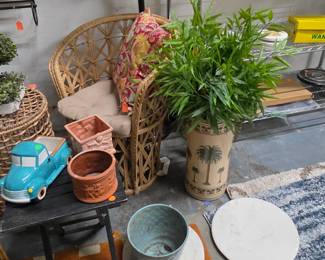 Artificial Plant in Palm Tree Vase, planters, marble plant stands (some spin)