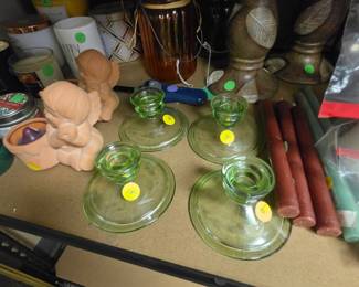 Uranium Glass Candle Stick Holders