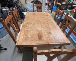 Rustic Farmhouse Style Dining Table w/ 6 Chairs - some repairs needed on the table and one chair