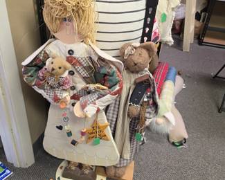 Folkart Angel and Teddy Bear wood characters