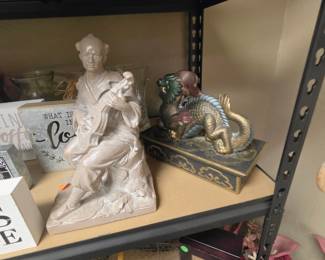 Asian themed sculpture of musician and Dragon ceramic jewelry/trinket box