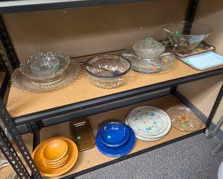 Clear Glassware Dishes and Serving Trays, Yellow Wood bowl Set
