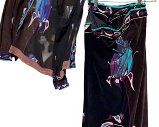 Emilio Pucci Silk Blouse & Velvet Skirt Set – 1971 Floral Print