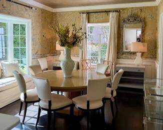 Nancy Corzine Dining Table, settee and Side Tables