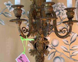 Antique guilt bronze three arm, light sconces