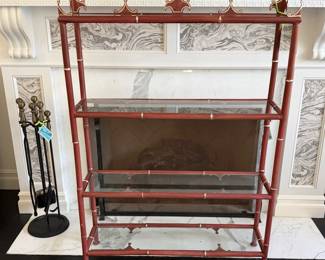 Faux bamboo red & gold etagere 