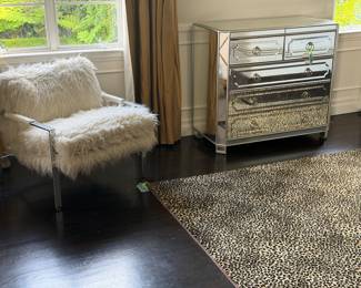 Milo Baughman arm chair, mirrored commode