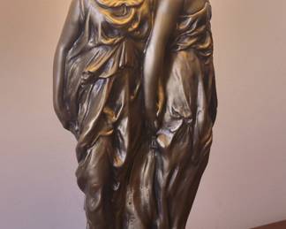 PRESALE - $125 VINTAGE/MCM - CLASSICAL REVIVAL "THREE GRACES" AKA DAUGHTERS OF ZEUS FIGURAL TABLE LAMP BASE AND SHADE SOLID HEAVY BASE ?CAST BRASS?