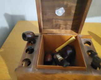 PRESALE - $35 Vintage Wood Humidor Smoking Stand Pipe Holder Storage Box with pipes