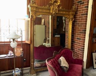 Huge floor to ceiling antique gold gilt mirror