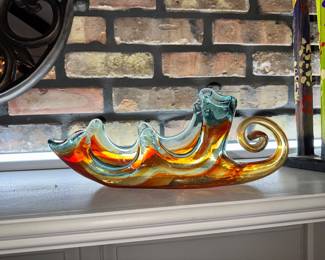 Vintage blown glass horn bowl