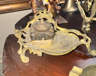 Brass art nouveau ink well