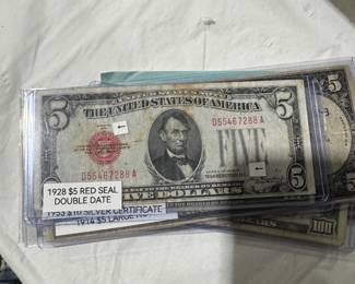 gold coins, silver coins, assorted currency