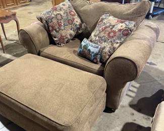 oversized side chair with ottoman, three cushion sofa