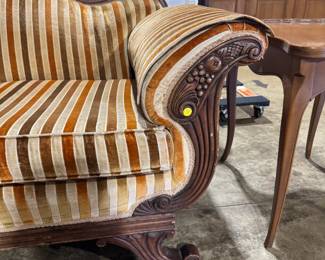 Duncan Phyfe style scroll foot sofa with carved arms