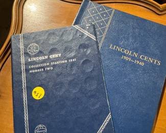 books of Lincoln cents, large container Lincoln cents