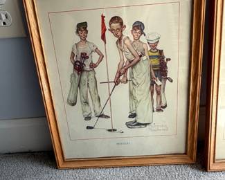 Framed vintage golf illustration print in gold frame