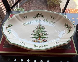 Spode Christmas Tree pattern Bless This Home serving platter with original box
