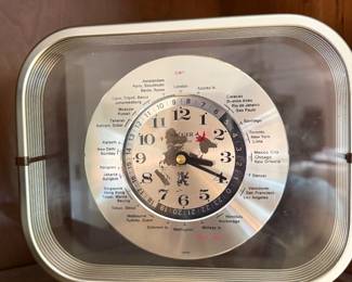 Mid century modern world time zone desk clock with lucite case