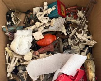 Box of Christmas ornaments and holiday decorations