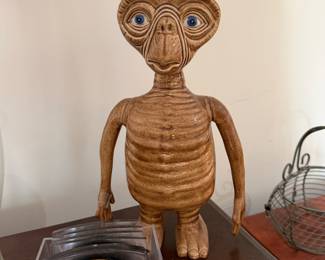 Vintage E.T. the Extra-Terrestrial figure and square glass coaster set