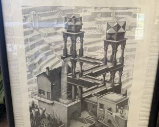 Framed M.C. Escher Waterfall print in black frame