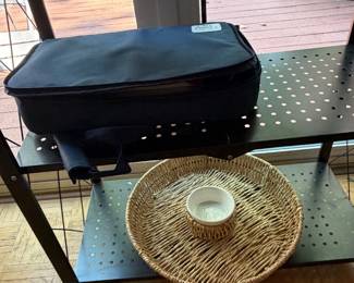 Soft sided luggage case and woven rattan chip and dip serving basket