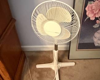 Oscillating pedestal floor fan with framed floral print