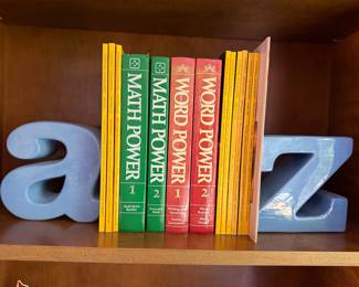 Blue letter A to Z bookends with Math Power and Word Power book set