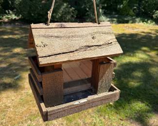 Rustic wood hanging bird feeder