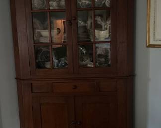 Antique Walnut Corner Cabinet. 45" W 81"H, 2 piece construction