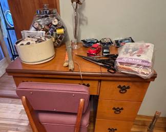 Sewing notions, vintage white sewing machine