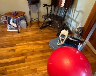 Medical supplies, wood rocker