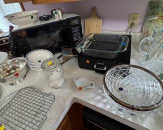 Pitchers, microwave, kitchen items
