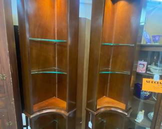 Cherry Lighted Corner Cabinets