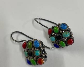 Sterling Earrings w/Multi-Color Stones