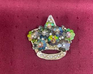 Crown Brooch w/Green Stones