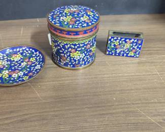 3 pc. Chinese Cloisonne Enamel & Brass Set