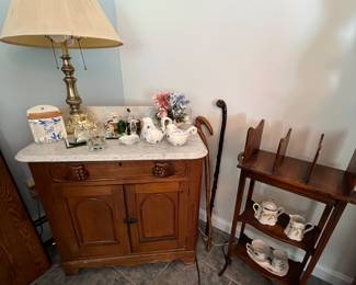 Antique oak marble top stand