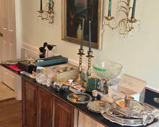buffet, silver plated trays, mis service items
