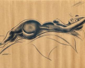 charcoal sketch of a reclining nude female figure
