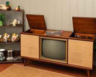 3 way TV, radio, turntable console MCM