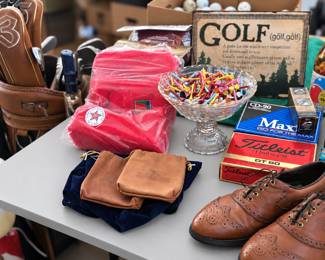 Vintage Golf clubs, golf shoes, golf balls