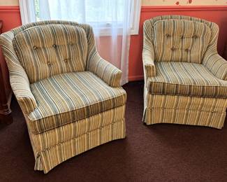 Mid-Century Modern Striped Velvet Club Chair