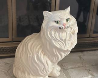 vintage mid-century white ceramic Persian cat statue