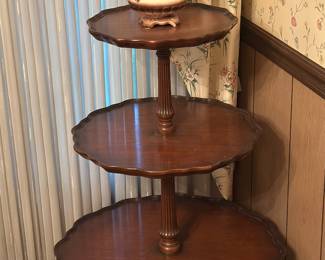 vintage Mersman 3-tier mahogany dumbwaiter table