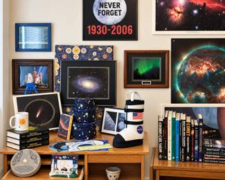 Astronomy books, art, decor