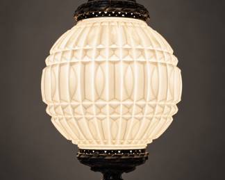 vintage mid-century ribbed white glass globe swag lamp